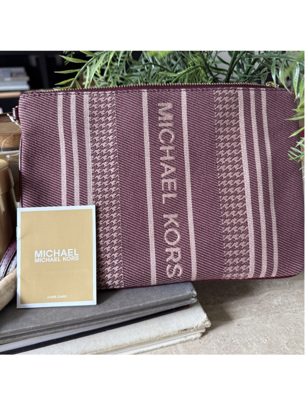 Michael Kors Jet Set Large Zip Clutch Wristlet Dark Berry Multi NWT